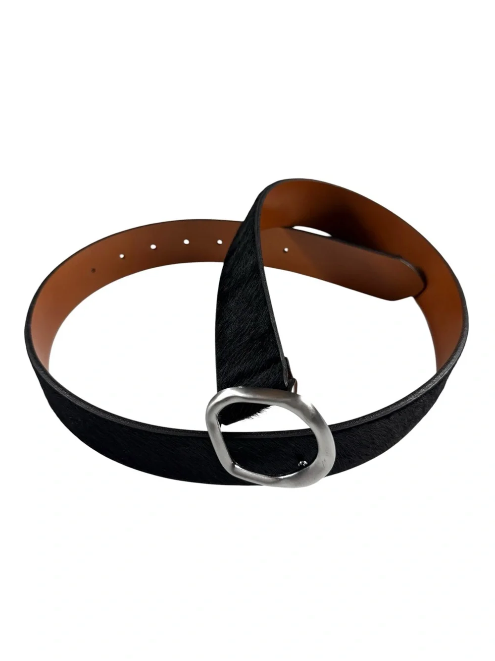 Something Navy Molten Buckle Calf Hair belt, S